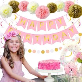 img 3 attached to 🎉 Premium Pink and Gold Birthday Decorations for Women - Stunning Happy Birthday Banner, Elegant Pom Poms Flowers, Festive Paper Dot Garland, Whimsical Hanging Swirls - Perfect for Girls Birthday Party!