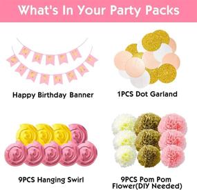 img 2 attached to 🎉 Premium Pink and Gold Birthday Decorations for Women - Stunning Happy Birthday Banner, Elegant Pom Poms Flowers, Festive Paper Dot Garland, Whimsical Hanging Swirls - Perfect for Girls Birthday Party!
