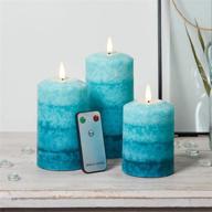 🕯️ enhance ambiance with lights4fun's set of 3 truglow gradient blue flameless led pillar candles – battery operated with remote control логотип