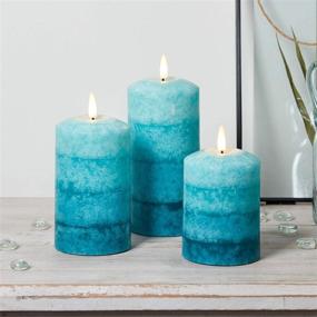 img 1 attached to 🕯️ Enhance Ambiance with Lights4fun's Set of 3 TruGlow Gradient Blue Flameless LED Pillar Candles – Battery Operated with Remote Control