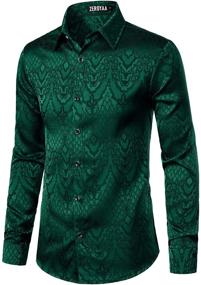 img 3 attached to 👔 ZEROYAA Men's Clothing Hipster Sleeved Jacquard Shirt in Emerald - ZLCL32