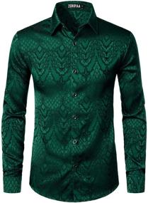 img 4 attached to 👔 ZEROYAA Men's Clothing Hipster Sleeved Jacquard Shirt in Emerald - ZLCL32