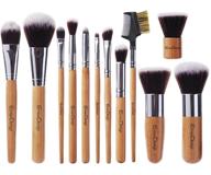 💄 emaxdesign 12-piece makeup brush set: professional bamboo handle, premium synthetic kabuki brushes for foundation, blending, blush, concealer, eye, face. includes bag. logo