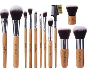 img 4 attached to 💄 EmaxDesign 12-Piece Makeup Brush Set: Professional Bamboo Handle, Premium Synthetic Kabuki Brushes for Foundation, Blending, Blush, Concealer, Eye, Face. Includes Bag.