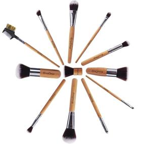 img 1 attached to 💄 EmaxDesign 12-Piece Makeup Brush Set: Professional Bamboo Handle, Premium Synthetic Kabuki Brushes for Foundation, Blending, Blush, Concealer, Eye, Face. Includes Bag.