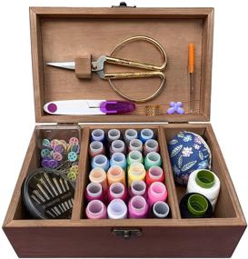 img 4 attached to Crafton Wooden Sewing Kit Box: A Complete Starter Set for Adult Beginners with Cute Accessories - Home Sewing Basket Stitching Repair Kit for Women