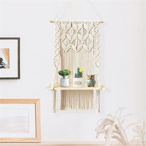 img 3 attached to Boho Rustic Macrame Wall Shelves Hanging Decor with Wooden Beads - Floating Wood Shelves for Bedroom, Bathroom, Living Room