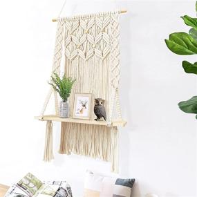 img 2 attached to Boho Rustic Macrame Wall Shelves Hanging Decor with Wooden Beads - Floating Wood Shelves for Bedroom, Bathroom, Living Room