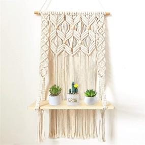 img 4 attached to Boho Rustic Macrame Wall Shelves Hanging Decor with Wooden Beads - Floating Wood Shelves for Bedroom, Bathroom, Living Room