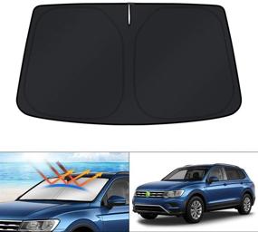 img 4 attached to KUST 2018-2021 Volkswagen VW Tiguan Windshield Sun Shade - 🌞 Foldable Window Shade Visor Protector, Blocks UV Rays, Keeps Car Cooler