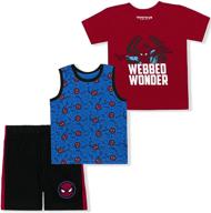 🦸 marvel boys avengers superheroes 3-piece shirts and shorts set: stylish and fun! logo