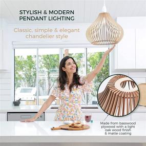 img 3 attached to Bellaniks Wood Pendant Light: Stylish Boho Ceiling Chandelier - Easy-to-Assemble & Adjustable - Perfect for Dining, Kitchen, Bedroom, Living Room - Modern Lamp with Standard Bulbs