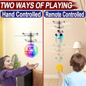 img 2 attached to 🎁 2-Pack RC Flying Ball Glow Toys for Kids - Holiday Xmas Gifts, RC Mini Drones Hand Controlled Helicopter with 2 Remote Controllers, Quadcopter Christmas Stocking Stuffers Toy for Boys and Girls