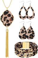 hicarer 4 pack leopard jewelry set - y-shape 🐆 tassel necklace with leopard rhombus hook earrings and multilayer bracelet logo