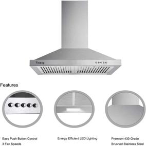 img 2 attached to 🔥 Stainless Steel 30-inch Range Hood with LED Light, 450 CFM Kitchen Hood including Baffle Filters, 3-Speed Exhaust Fan - Tieasy