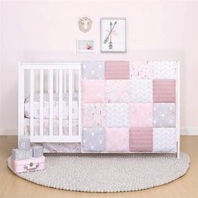 img 4 attached to Pink Woodland Floral Crib Bedding Set by The Peanutshell 🌸 - Includes Crib Quilt, Fitted Sheet, and Dust Ruffle for Baby Girls