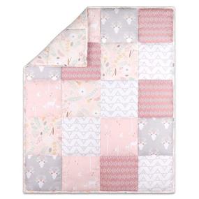 img 3 attached to Pink Woodland Floral Crib Bedding Set by The Peanutshell 🌸 - Includes Crib Quilt, Fitted Sheet, and Dust Ruffle for Baby Girls