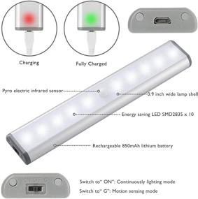 img 3 attached to 🔦 Convenient Motion Sensor Cabinet Light - 10 LED Rechargeable USB Kitchen Lights, Battery Operated Under Counter Closet Lighting - Ideal for Wardrobe, Closets, Cupboards - Warm White (2 Pack)