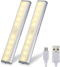 img 4 attached to 🔦 Convenient Motion Sensor Cabinet Light - 10 LED Rechargeable USB Kitchen Lights, Battery Operated Under Counter Closet Lighting - Ideal for Wardrobe, Closets, Cupboards - Warm White (2 Pack)