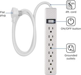 img 3 attached to Gray & White Chevron Power Strip with 6 Outlets, 4 Ft Extension Cord, Flat Plug, Wall Mount, Bedroom/Dorm/Home Décor, Integrated Circuit Breaker, UL Listed - 26601