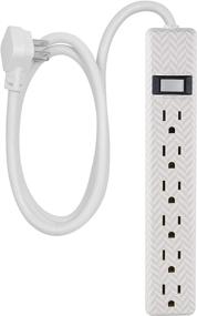 img 4 attached to Gray & White Chevron Power Strip with 6 Outlets, 4 Ft Extension Cord, Flat Plug, Wall Mount, Bedroom/Dorm/Home Décor, Integrated Circuit Breaker, UL Listed - 26601