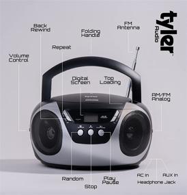 img 2 attached to 🎶 Портативный CD-плеер Tyler Boombox: Компактная домашняя стереосистема, AM/FM-радио, совместимость с сетью и аккумулятором, вход AUX и разъем для наушников, легкий серебристый дизайн.