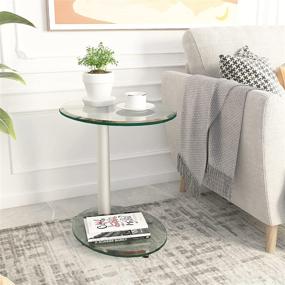 img 3 attached to Versatile Meihua Glass End Table: Space-Saving Solution with Round Accent Design for Bedroom, Living Room, and Small Spaces