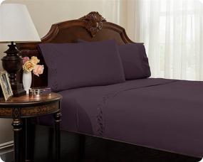 img 3 attached to Reversifi Embroidered Bed Sheet Set: Hypoallergenic Queen Size Bedding 🛏️ - Soft Brushed Microfiber, Wrinkle Fade Resistant, 4 Piece Set in Hortensia/Purple