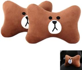 img 4 attached to 🚗 2Pcs Cartoon Car Headrest Pillow: Comfortable Soft Seat Cushion for Travel & Home, Universal Neck Support in Brown