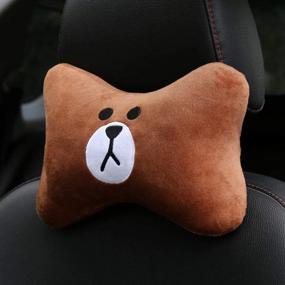 img 3 attached to 🚗 2Pcs Cartoon Car Headrest Pillow: Comfortable Soft Seat Cushion for Travel & Home, Universal Neck Support in Brown
