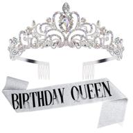 👑 women's birthday tiara with ab rhinestones - happy birthday queen crown for women, girls' birthday tiara with birthday girl sash - silver queen crowns for birthdays logo