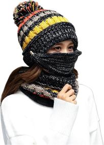 img 4 attached to 🧣 Stay Warm and Fashionable with Our Women Girls Knitted Hat Scarf Mask Set - Winter Must-Have!