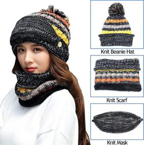 img 3 attached to 🧣 Stay Warm and Fashionable with Our Women Girls Knitted Hat Scarf Mask Set - Winter Must-Have!
