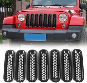 img 4 attached to 🚙 Upgrade Your Jeep Wrangler JK with RT-TCZ 3D Honeycomb Front Grill Mesh Insert Kit - 2007-2017 Jeep Wrangler JK & Rubicon Sahara & Unlimited - 7PCS