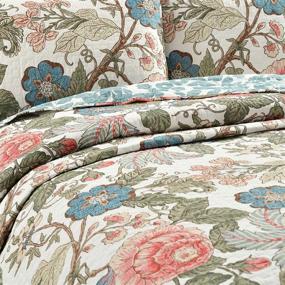 img 3 attached to 🌺 Lush Decor Floral Sydney 3-Piece Quilt Set: Reversible Leaf Print Bedding for Kingsize Beds