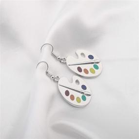 img 2 attached to 🎨 Colorful Painter Jewelry - FUSTMW Artist Paint Brush Earrings with Paint Palette Charm, Perfect Artist Gift, Art Teacher Gifts