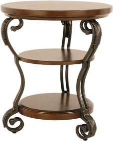 img 1 attached to 🪑 Dark Brown Hand-Finished Chairside End Table with 2 Fixed Shelves - Signature Design by Ashley Nestor, a Traditional Choice