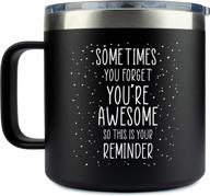 stainless steel inspirational mug: remind yourself of awesomeness – perfect gift for men or women – birthday, thank you, motivational logo