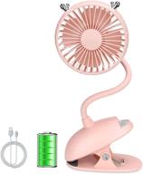 🦌 zonsk portable clip-on stroller fan with flexible neck, bendable usb powered fan with rechargeable battery, cute fawn design for car, desktop, home, office, outdoor & indoor use - pink logo