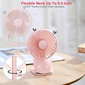 img 3 attached to 🦌 Zonsk Portable Clip-On Stroller Fan with Flexible Neck, Bendable USB Powered Fan with Rechargeable Battery, Cute Fawn Design for Car, Desktop, Home, Office, Outdoor & Indoor Use - Pink