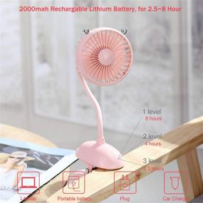 img 2 attached to 🦌 Zonsk Portable Clip-On Stroller Fan with Flexible Neck, Bendable USB Powered Fan with Rechargeable Battery, Cute Fawn Design for Car, Desktop, Home, Office, Outdoor & Indoor Use - Pink