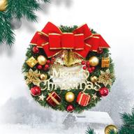 🎄 christmas wreath with artificial pine, ornaments for front door window, holiday decorations garland with spruce bowknot bells and red berries, for indoor and outdoor use logo