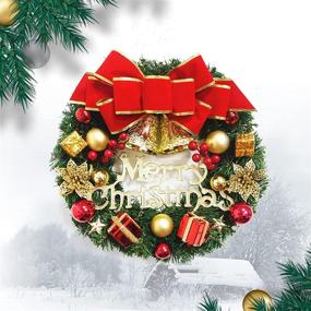 img 4 attached to 🎄 Christmas Wreath with Artificial Pine, Ornaments for Front Door Window, Holiday Decorations Garland with Spruce Bowknot Bells and Red Berries, for Indoor and Outdoor Use