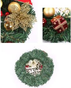 img 2 attached to 🎄 Christmas Wreath with Artificial Pine, Ornaments for Front Door Window, Holiday Decorations Garland with Spruce Bowknot Bells and Red Berries, for Indoor and Outdoor Use