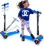 🛴 hurtle 3 wheeled scooter for kids - stand & cruise child/toddlers toy folding kick scooters w/ adjustable height, anti-slip deck, flashing wheel lights, blue - boys/girls 2-12 years: hufs88b logo