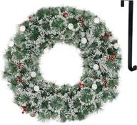 🎄 enhance your holiday decor with 24 inch led christmas wreaths for front door - artificial pine needles, hanger, and mixed decorations! logo