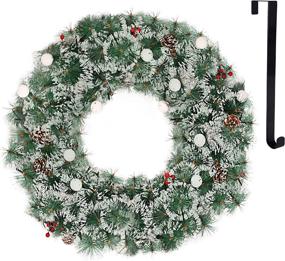 img 4 attached to 🎄 Enhance Your Holiday Decor with 24 Inch LED Christmas Wreaths for Front Door - Artificial Pine Needles, Hanger, and Mixed Decorations!