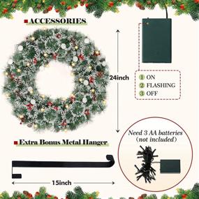 img 1 attached to 🎄 Enhance Your Holiday Decor with 24 Inch LED Christmas Wreaths for Front Door - Artificial Pine Needles, Hanger, and Mixed Decorations!