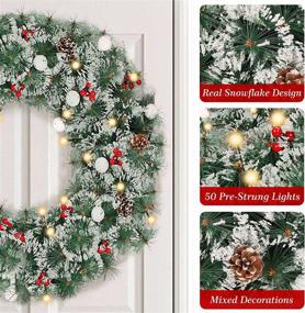 img 3 attached to 🎄 Enhance Your Holiday Decor with 24 Inch LED Christmas Wreaths for Front Door - Artificial Pine Needles, Hanger, and Mixed Decorations!
