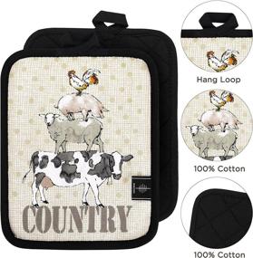 img 3 attached to 🌾 BONTHEE 5PC Pot Holders and Oven Mitts with Towels Kitchen Linen Set - Farm Pattern: Ideal for Cooking, Baking, and Kitchen Décor